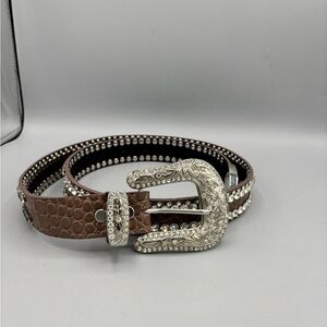 Rhinestone Brown Leather Belt